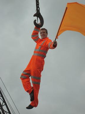 suspended from crane at M Shed